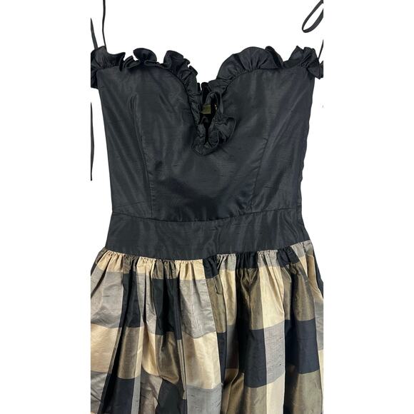 Valentino Boutique 1980’s Silk Taffeta Plaid Dress Black Bodice Women’s SZ 6 - Picture 4 of 16